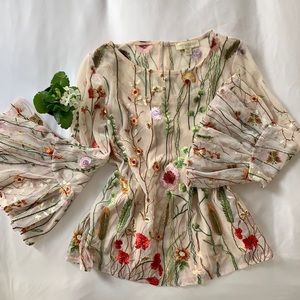 Cynthia Rowley Floral Embroidered Bell Sleeve Blouse